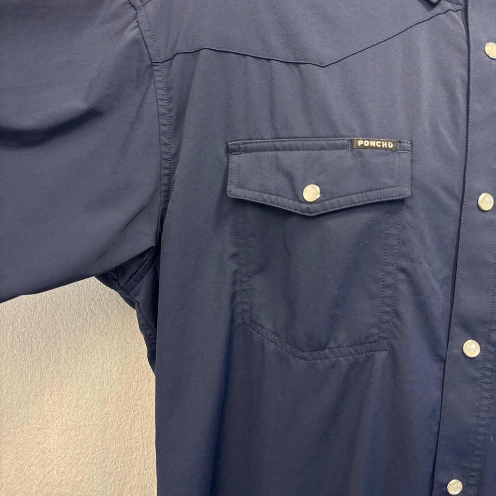 Poncho Del Mar Pearl Snap Western Shirt Mens Medium M Navy Blue Short Sleeve - Picture 10 of 13